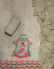 Dhamaka Offer Elegant Linen Cotton Suit Set with Swarovski Work - Yanchi