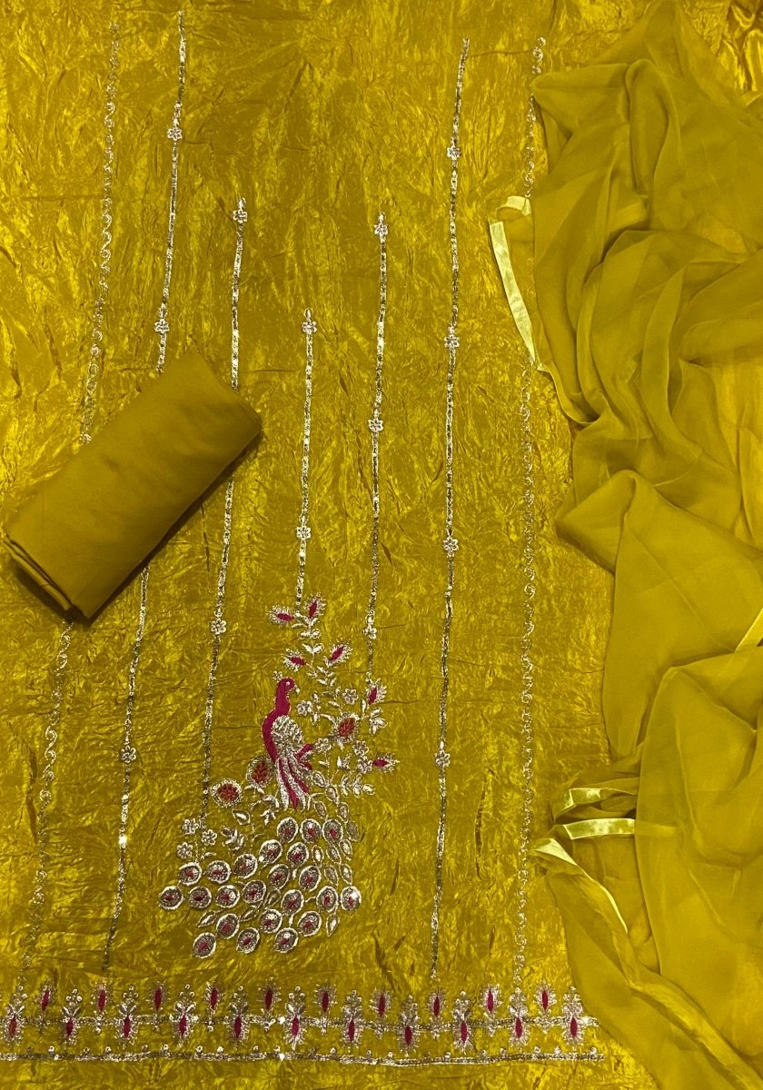 Dhamaka Offer Gold Crush Suit Set with Heavy Sequins & Zari work - Yanchi