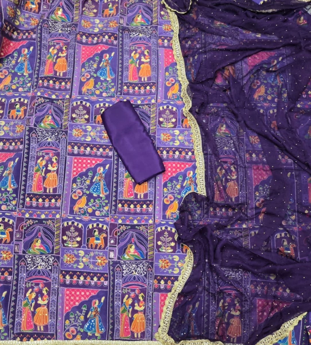 Dhamaka Offer Insta Trending Raja Rani Crepe Suit Set with Heavy Zari & Sequins Work - Yanchi