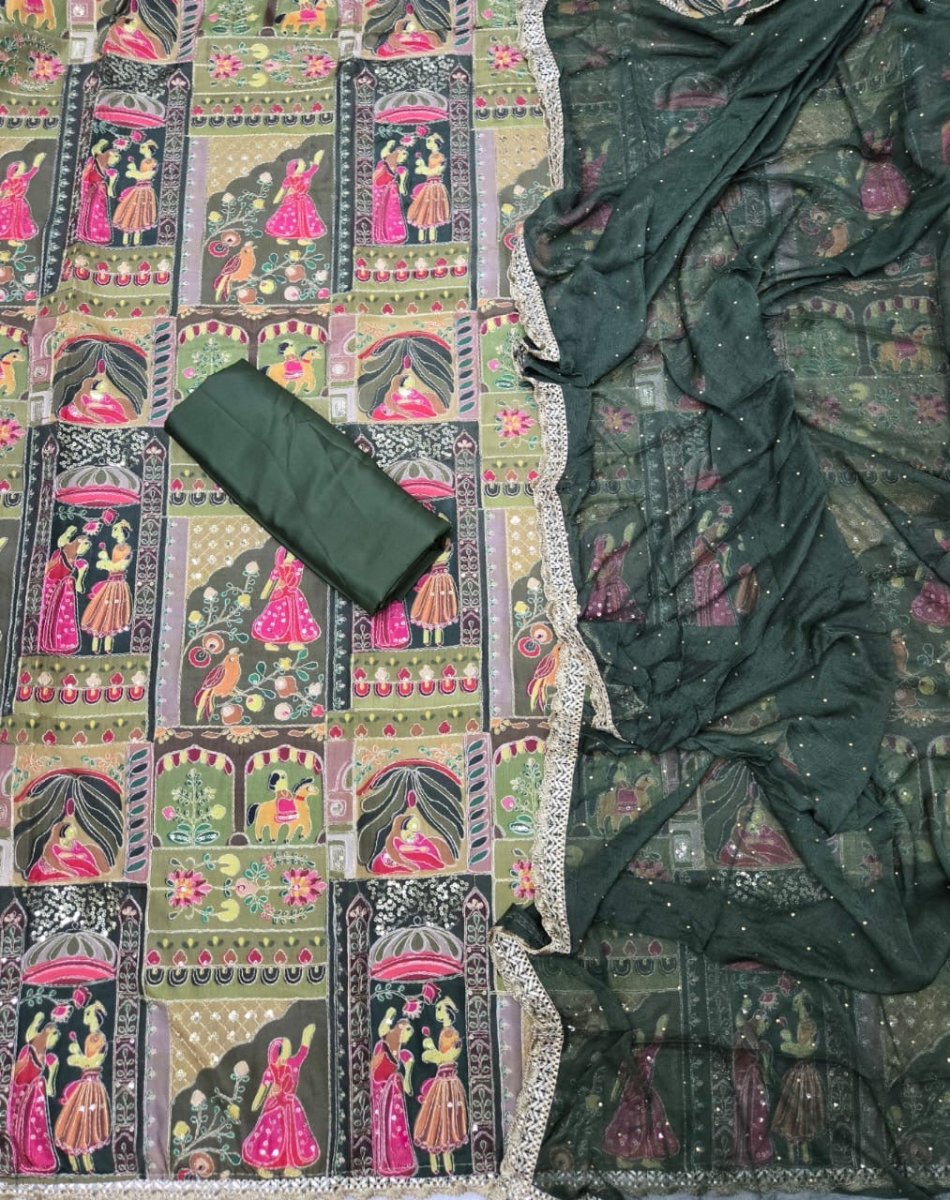 Dhamaka Offer Insta Trending Raja Rani Crepe Suit Set with Heavy Zari & Sequins Work - Yanchi