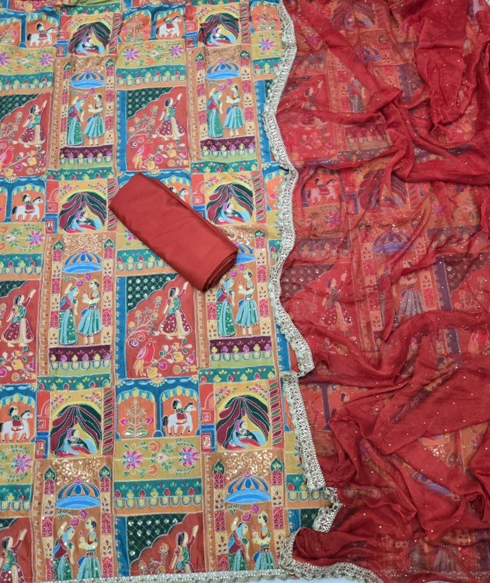 Dhamaka Offer Insta Trending Raja Rani Crepe Suit Set with Heavy Zari & Sequins Work - Yanchi