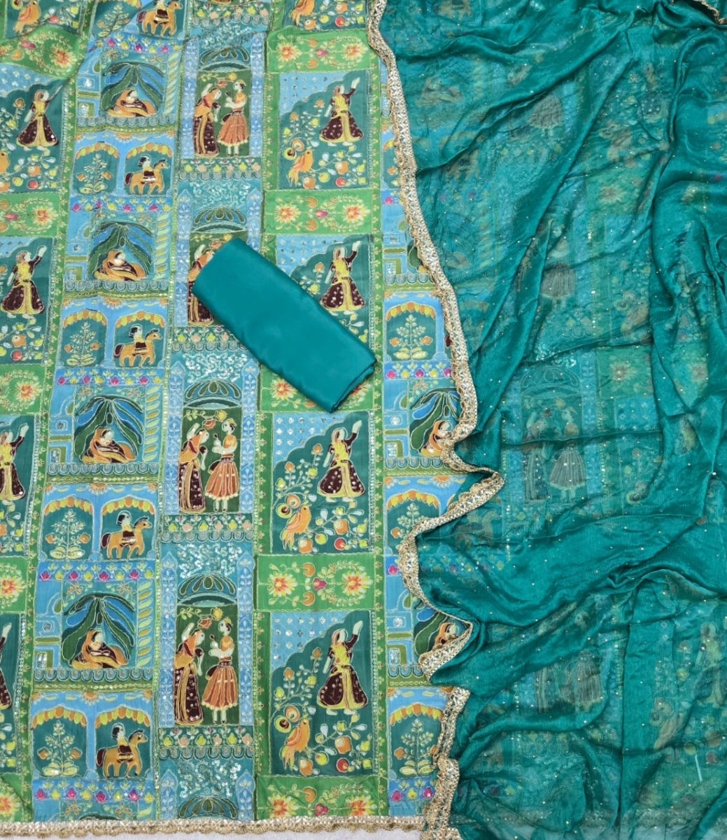 Dhamaka Offer Insta Trending Raja Rani Crepe Suit Set with Heavy Zari & Sequins Work - Yanchi