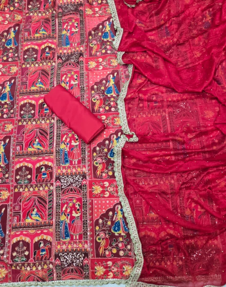 Dhamaka Offer Insta Trending Raja Rani Crepe Suit Set with Heavy Zari & Sequins Work - Yanchi