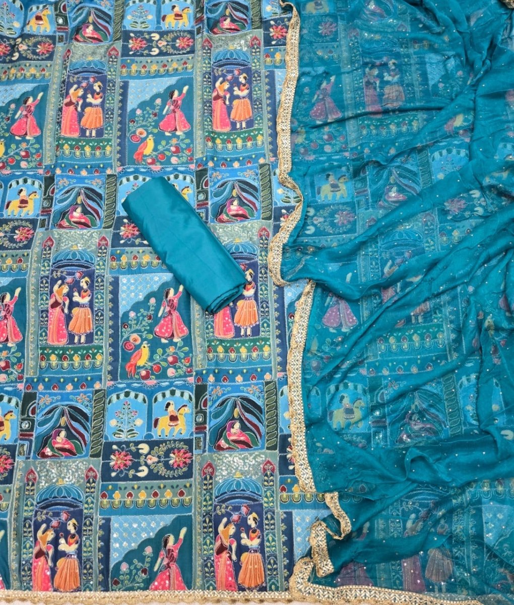 Dhamaka Offer Insta Trending Raja Rani Crepe Suit Set with Heavy Zari & Sequins Work - Yanchi