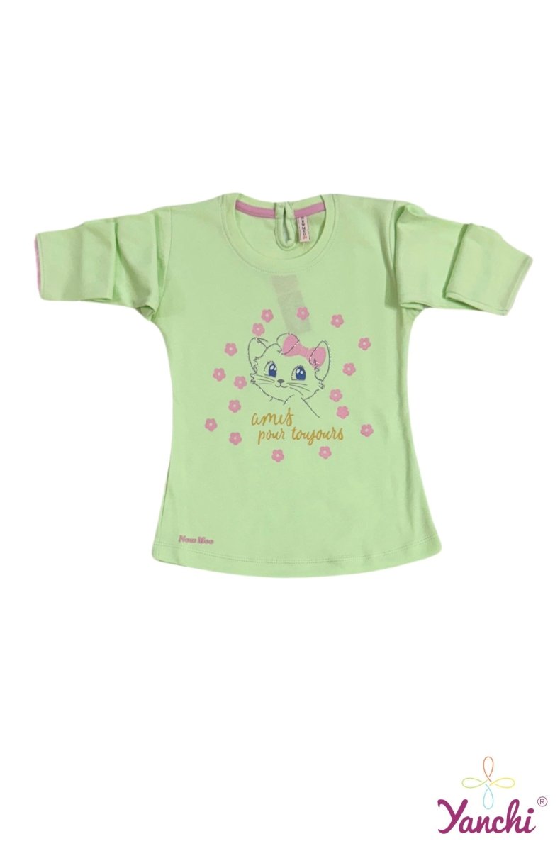 Dream Threads Kitty Tshirt & Bottom Set (Green) - Yanchi