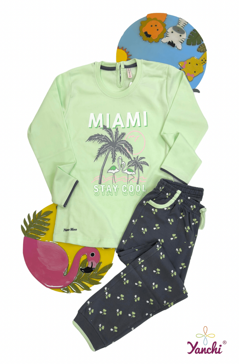 Dream Threads Miami Tshirt & Bottom Set (Green) - Yanchi