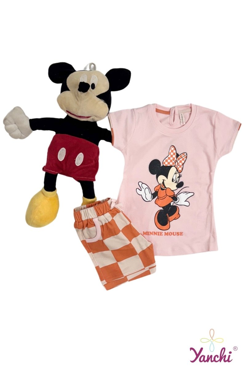 Dream Threads Minnie Mouse Tshirt & Shorts Set (Peach) - Yanchi