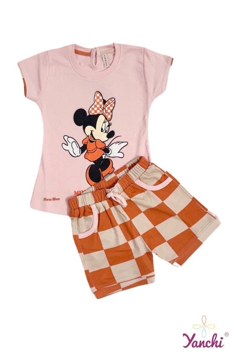 Dream Threads Minnie Mouse Tshirt & Shorts Set (Peach) - Yanchi