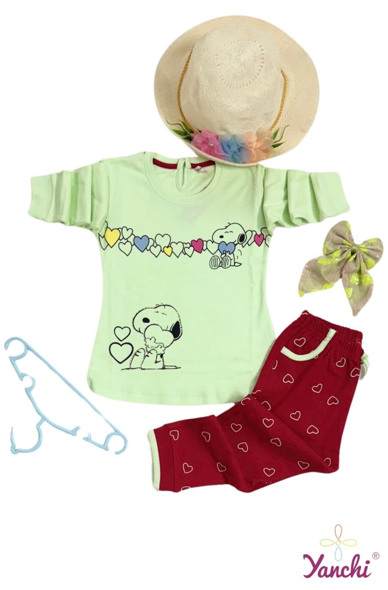 Dream Threads Snoopy Tshirt & Bottom Set (Green) - Yanchi