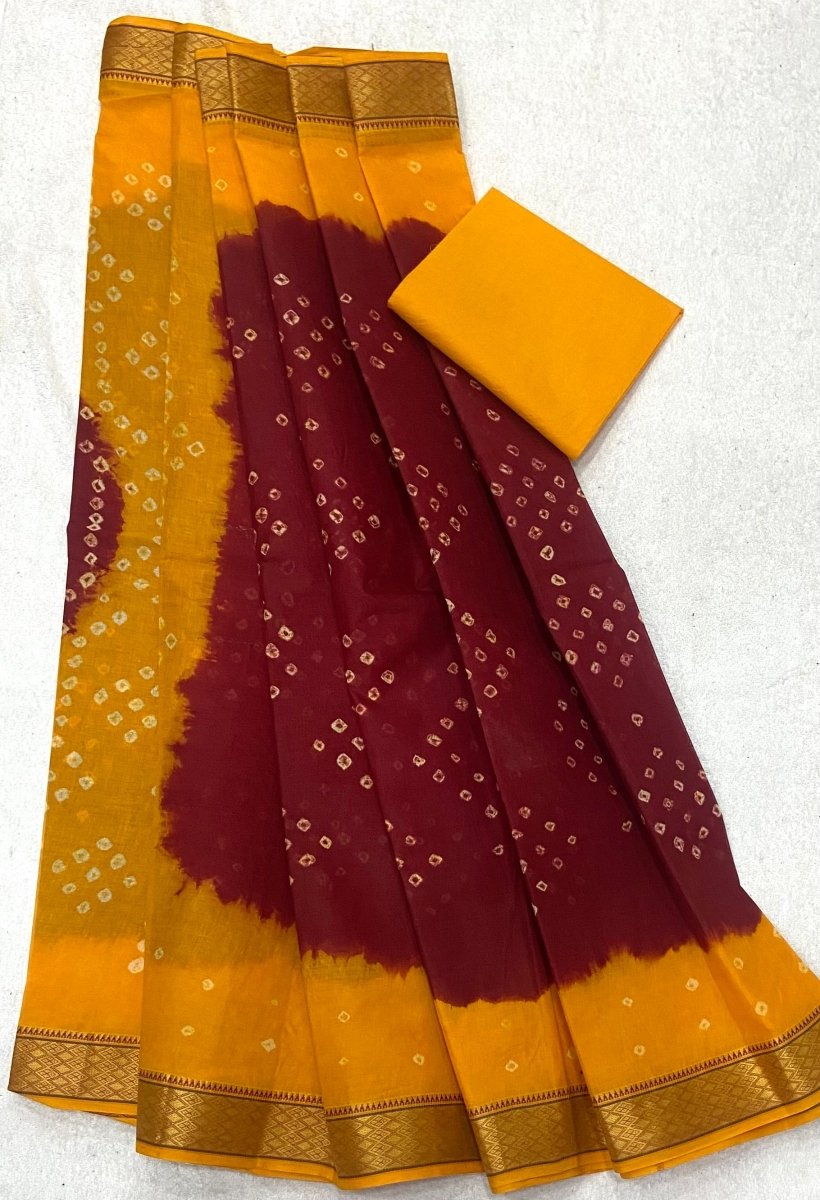 Elegant Pure Cotton Bandhej Print Saree - Yanchi
