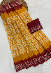 Elegant Pure Cotton Batik Print Saree - Yanchi