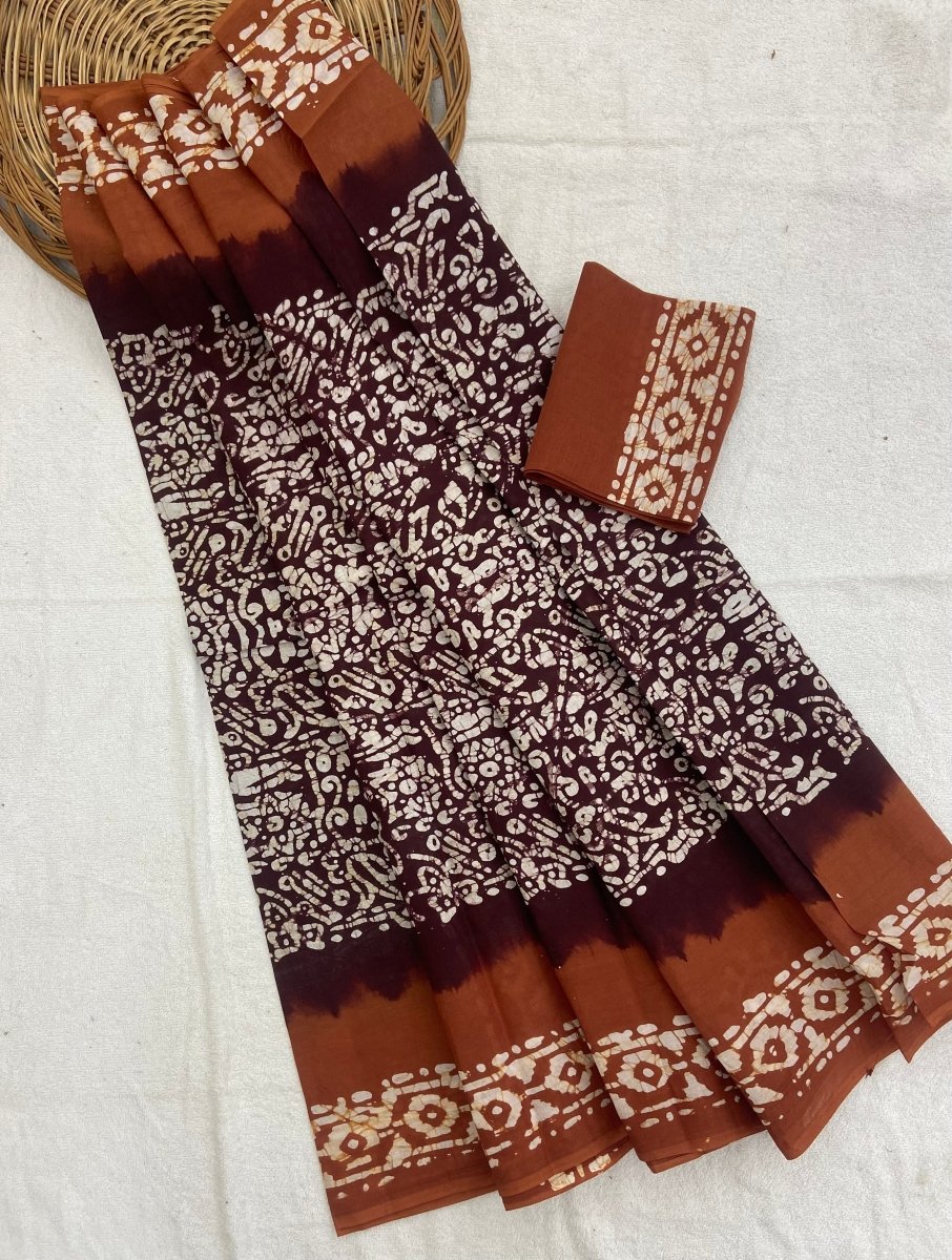 Elegant Pure Cotton Batik Print Saree - Yanchi