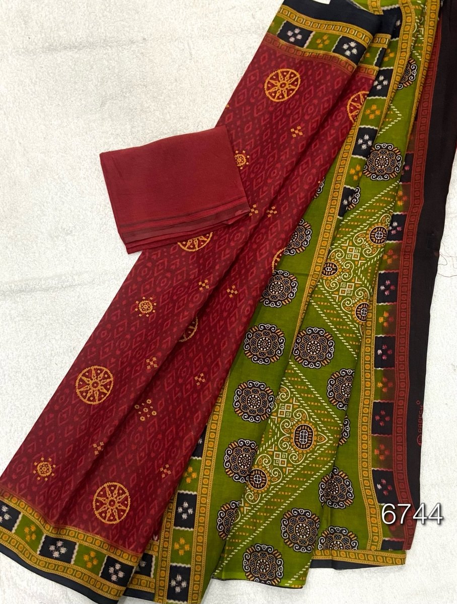 Elegant Pure Cotton Batik Print Saree - Yanchi
