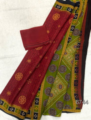Elegant Pure Cotton Batik Print Saree - Yanchi