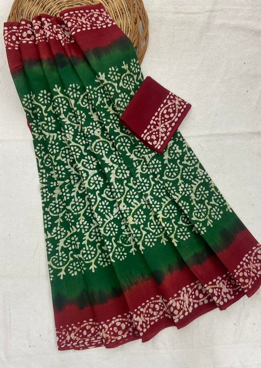 Elegant Pure Cotton Batik Print Saree - Yanchi