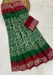 Elegant Pure Cotton Batik Print Saree - Yanchi