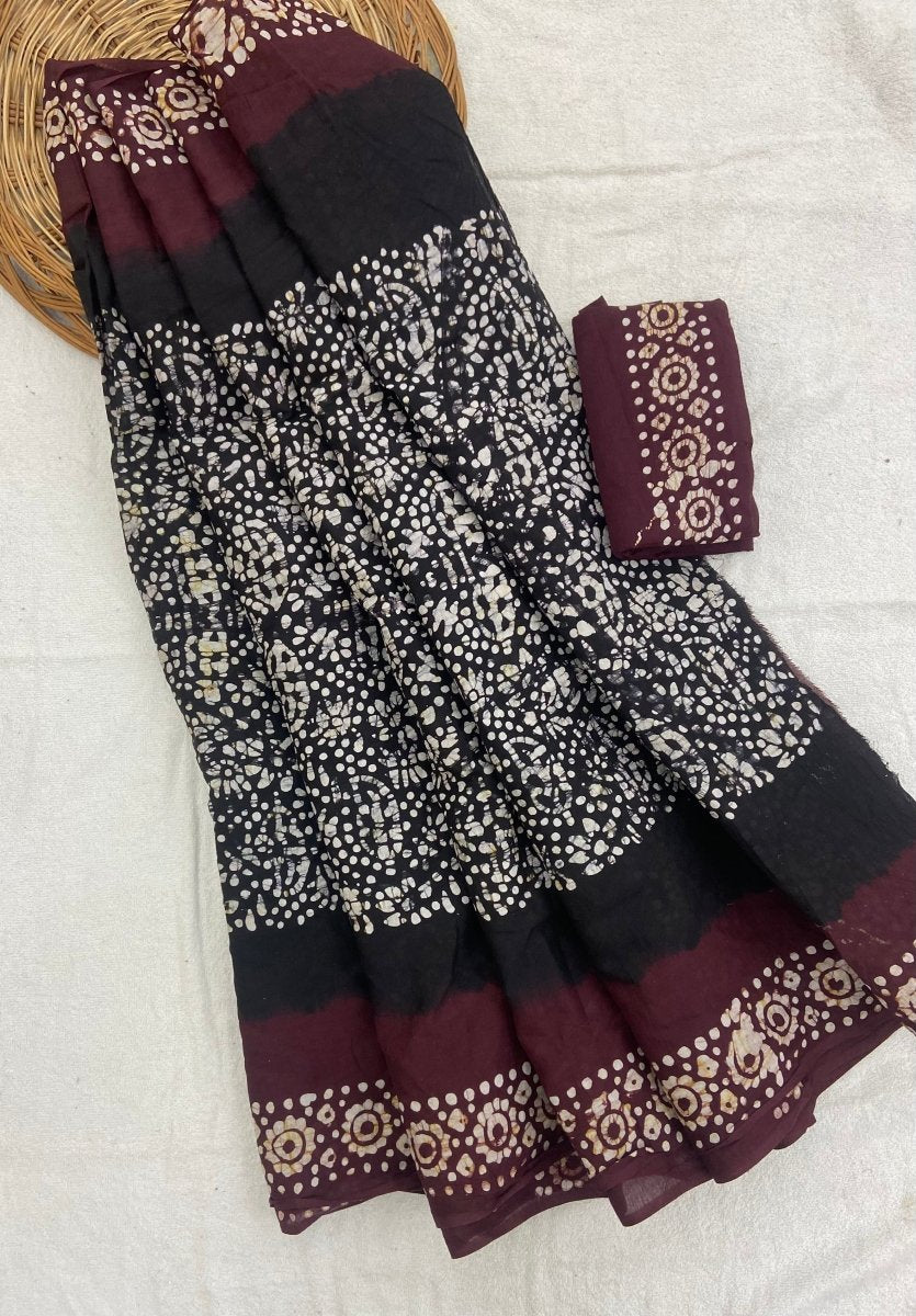 Elegant Pure Cotton Batik Print Saree - Yanchi