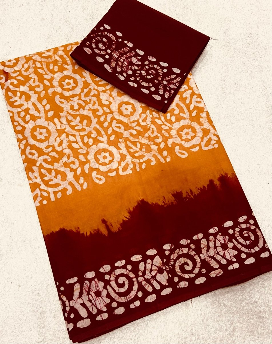 Elegant Pure Cotton Royal Batik Print Saree - Yanchi