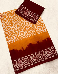 Elegant Pure Cotton Royal Batik Print Saree - Yanchi