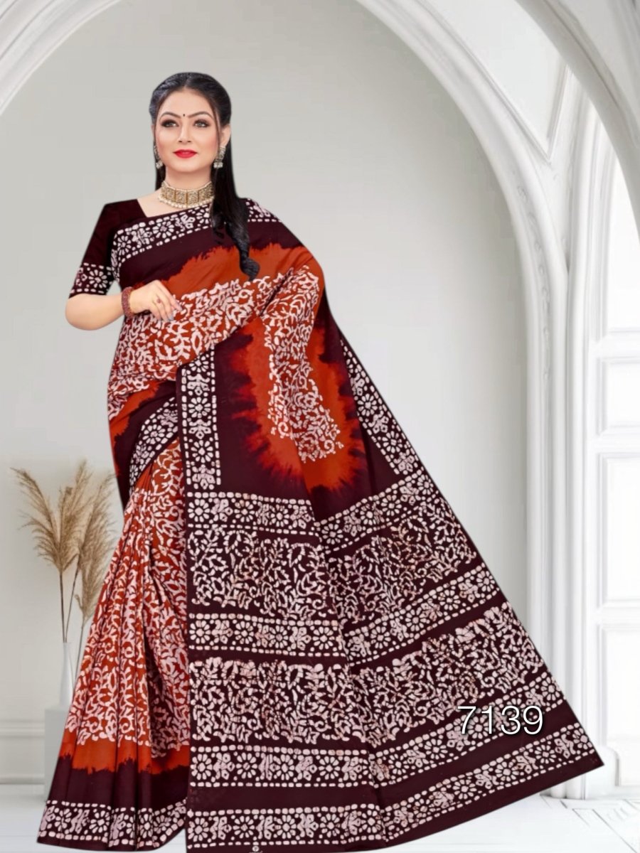 Elegant Pure Cotton Royal Batik Print Saree - Yanchi