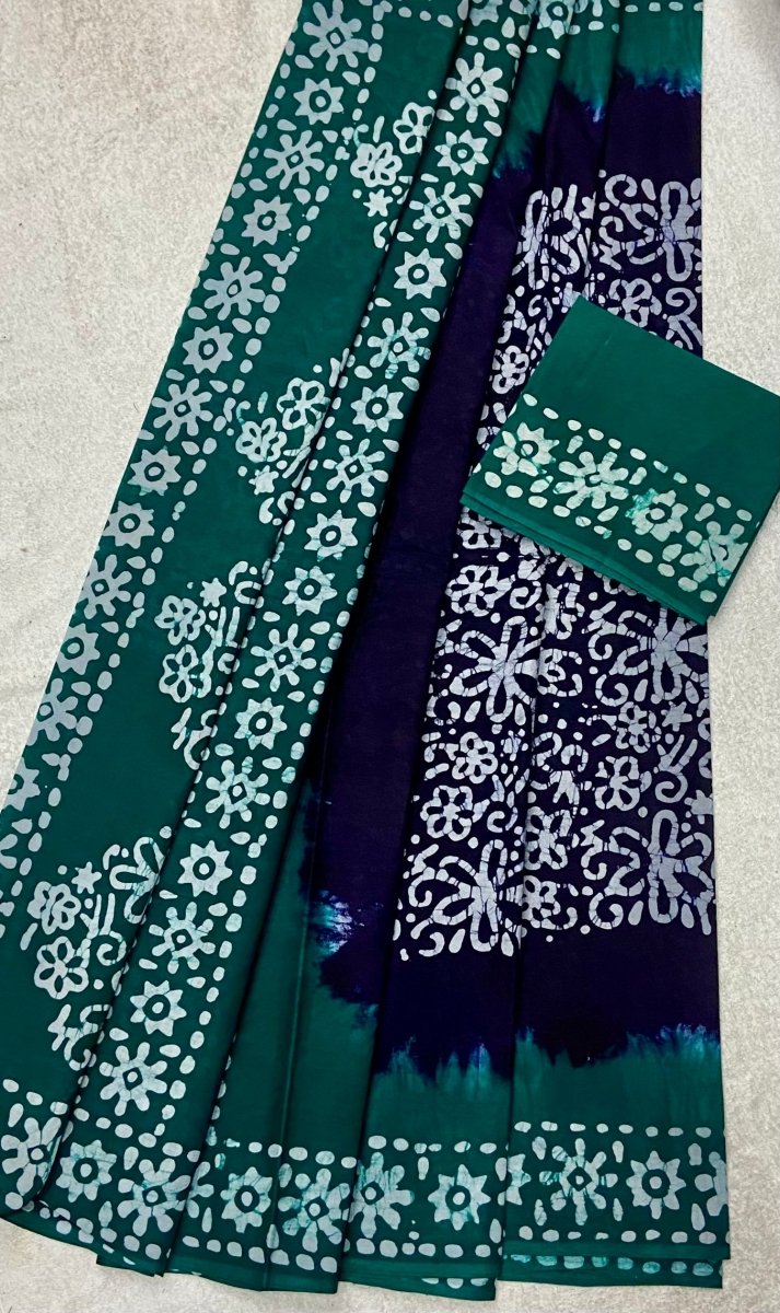Elegant Pure Cotton Royal Batik Print Saree - Yanchi