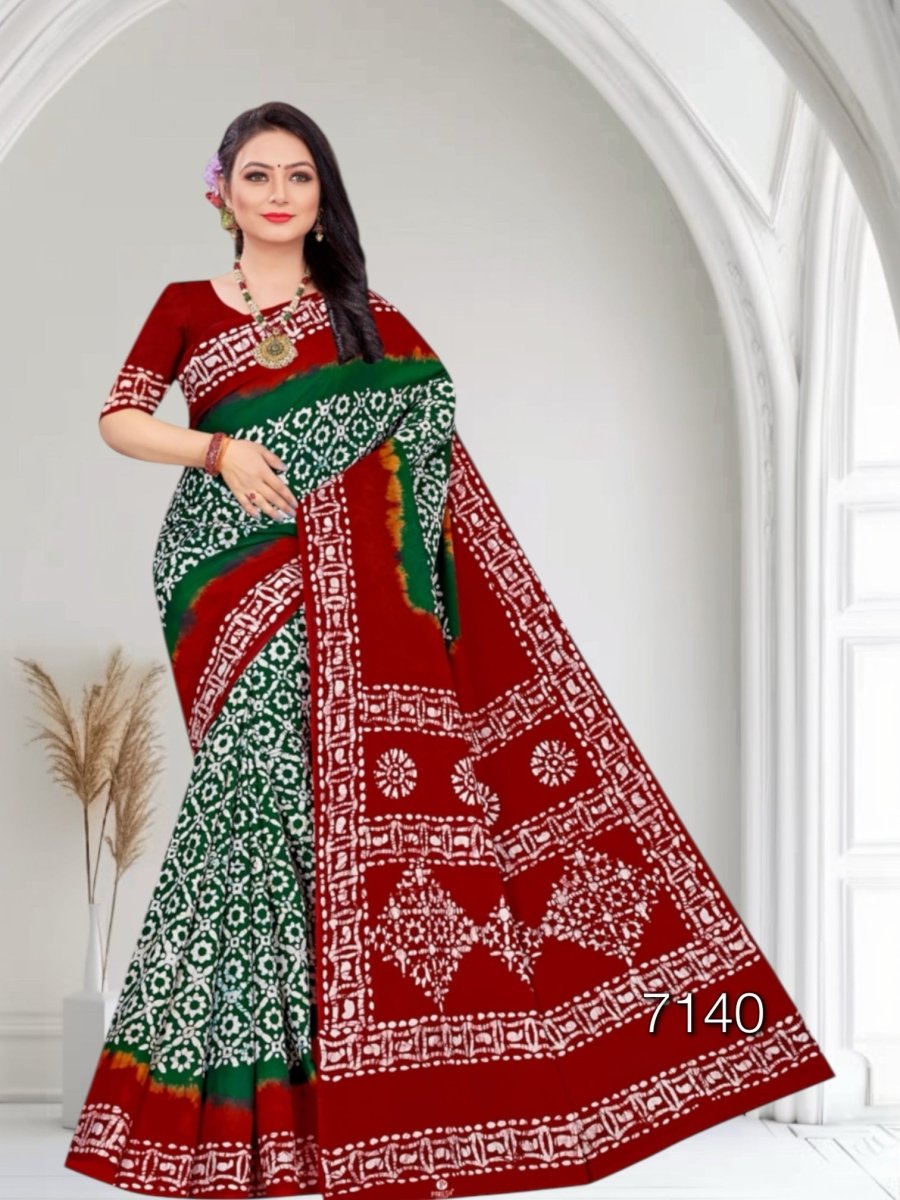Elegant Pure Cotton Royal Batik Print Saree - Yanchi