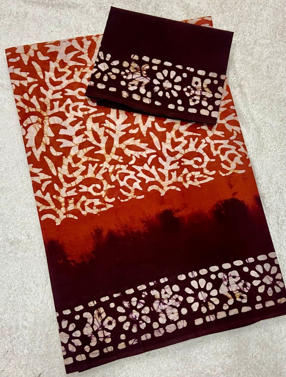 Elegant Pure Cotton Royal Batik Print Saree - Yanchi