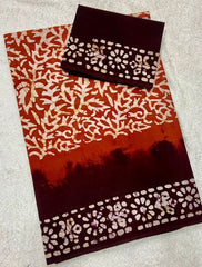 Elegant Pure Cotton Royal Batik Print Saree - Yanchi