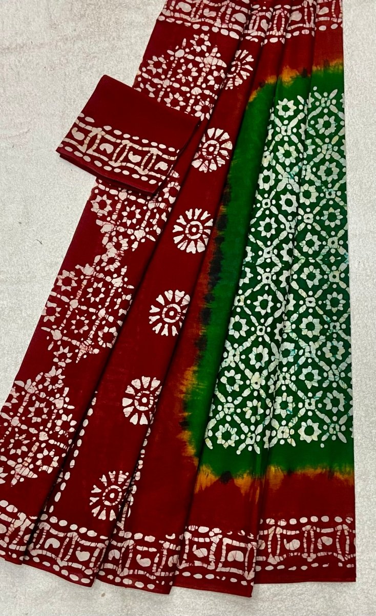 Elegant Pure Cotton Royal Batik Print Saree - Yanchi