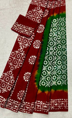 Elegant Pure Cotton Royal Batik Print Saree - Yanchi