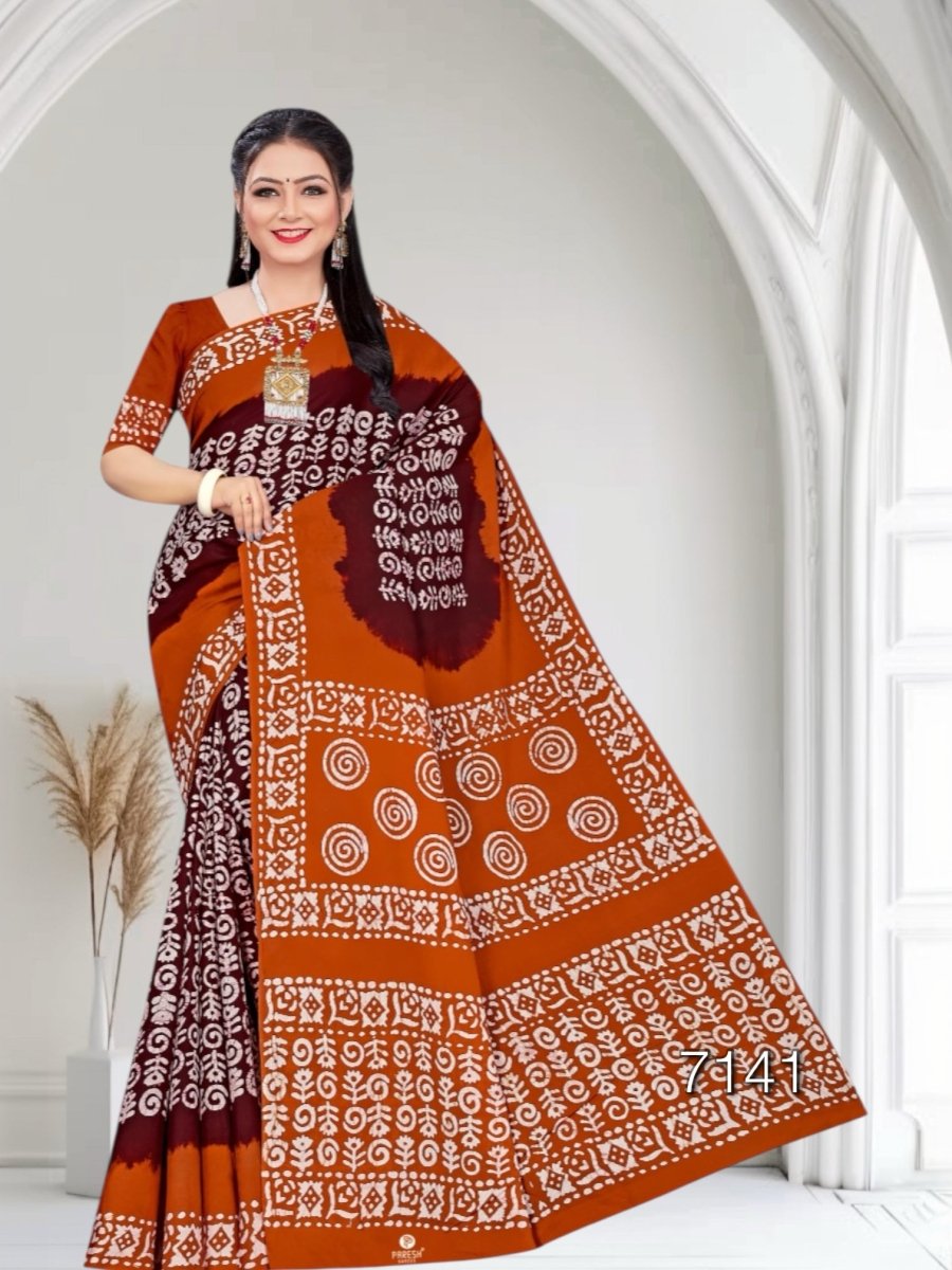 Elegant Pure Cotton Royal Batik Print Saree - Yanchi