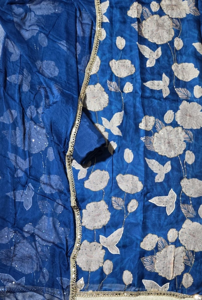 Fancy Burberry Digital Print Suit Set with Pearl & Cutdana Work - Yanchi