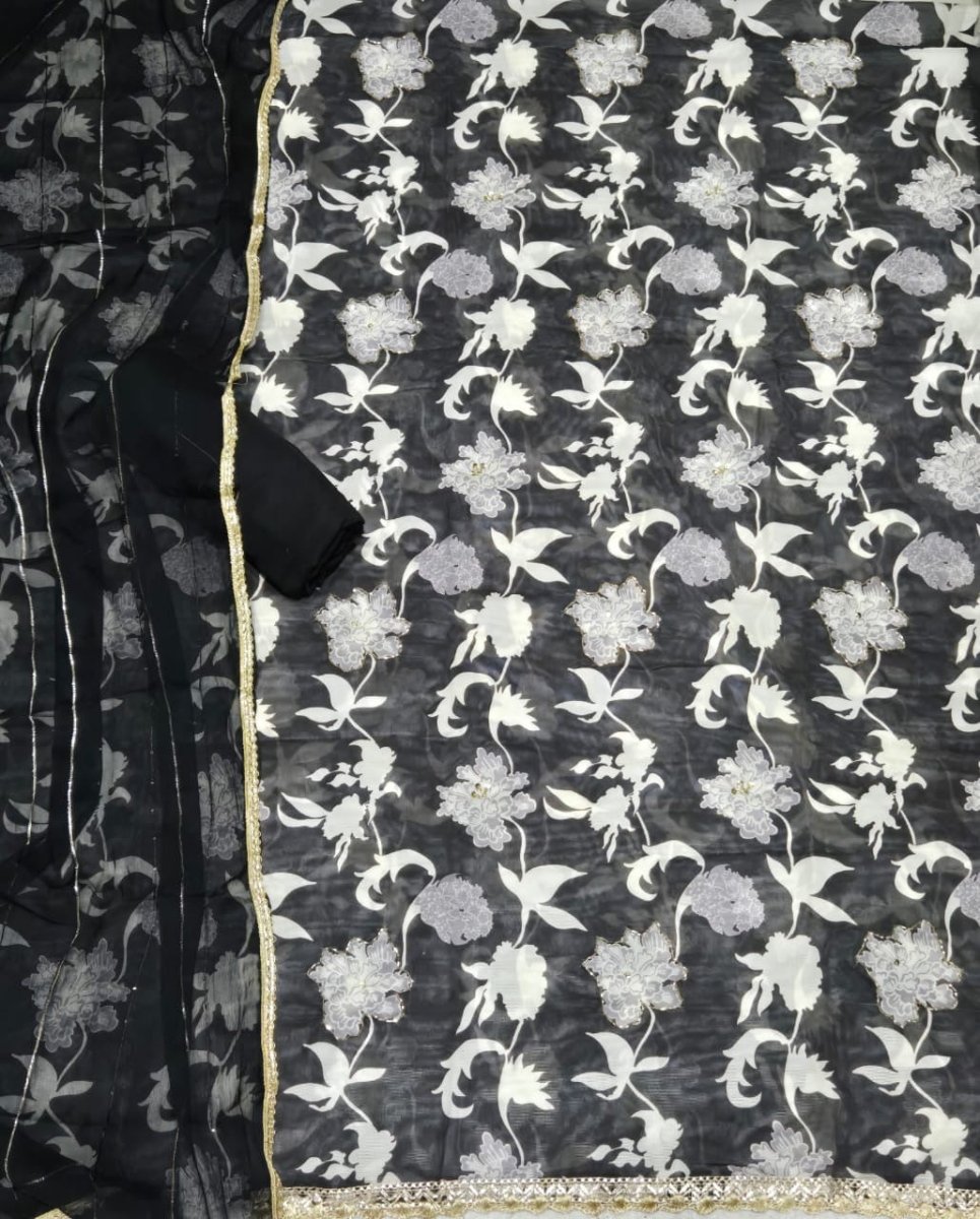 Fancy Burberry Digital Print Suit Set with Pearl & Cutdana Work - Yanchi