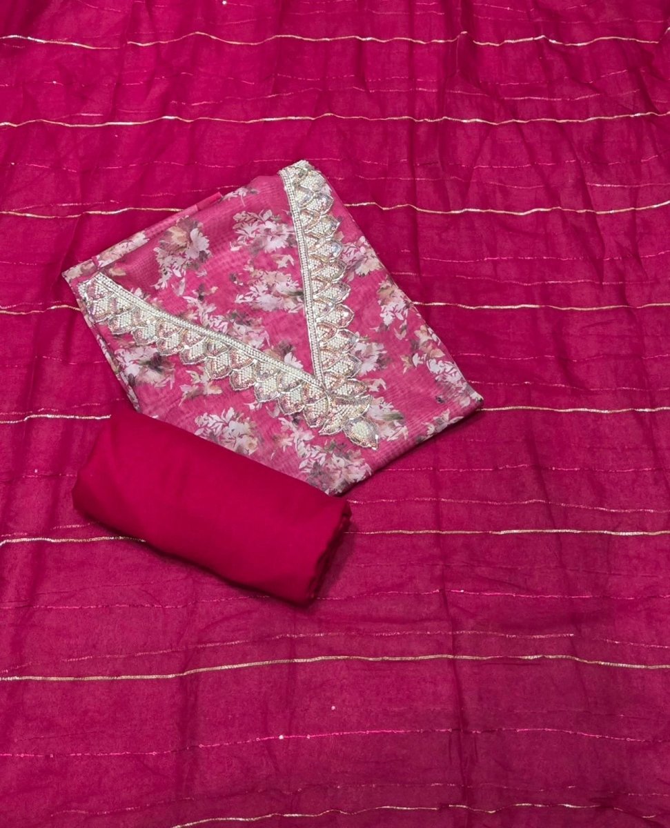 Fancy Burberry Digital Print Suit Set with Pearl & Cutdana Work - Yanchi