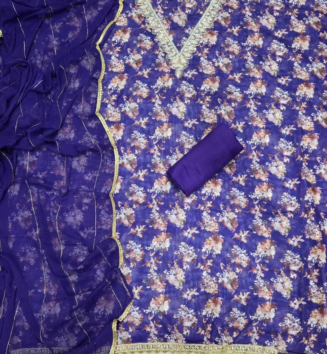 Fancy Burberry Digital Print Suit Set with Pearl & Cutdana Work - Yanchi