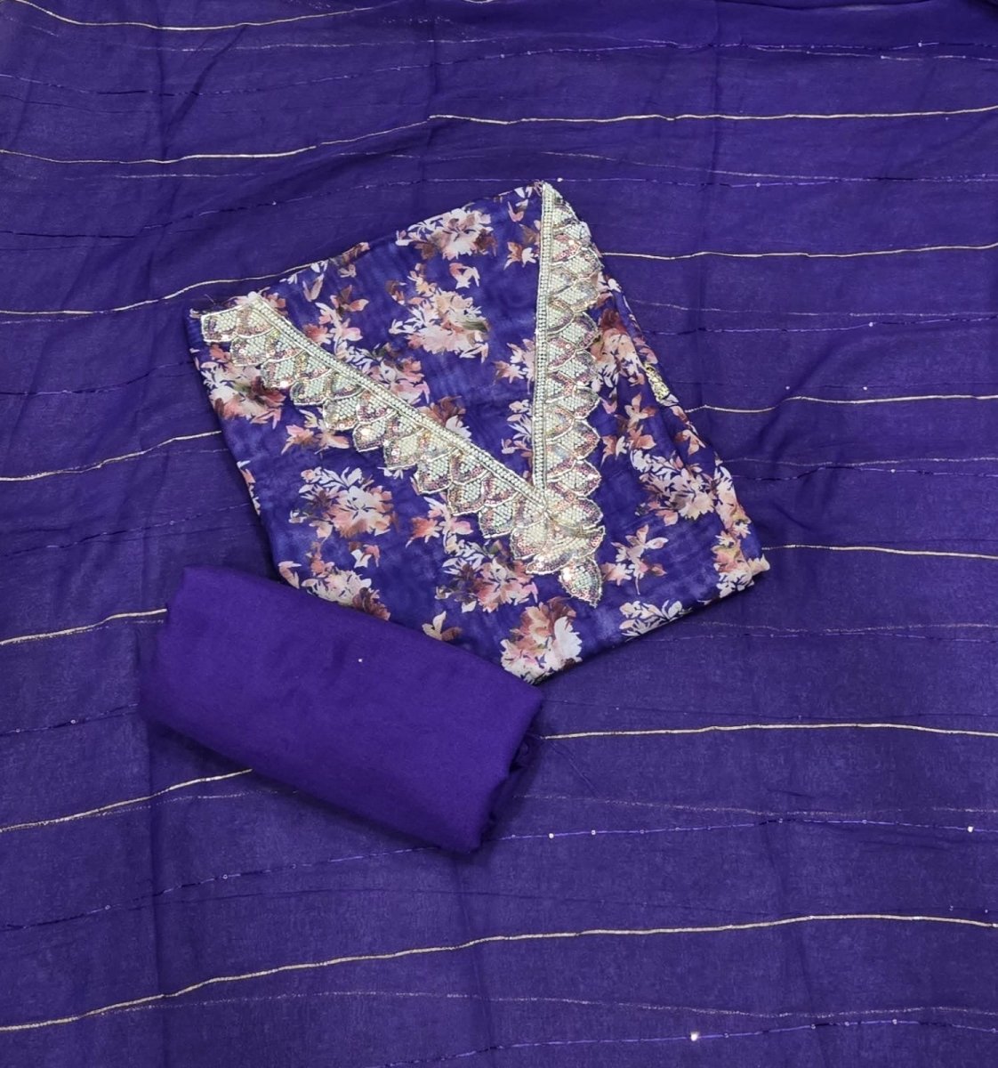 Fancy Burberry Digital Print Suit Set with Pearl & Cutdana Work - Yanchi