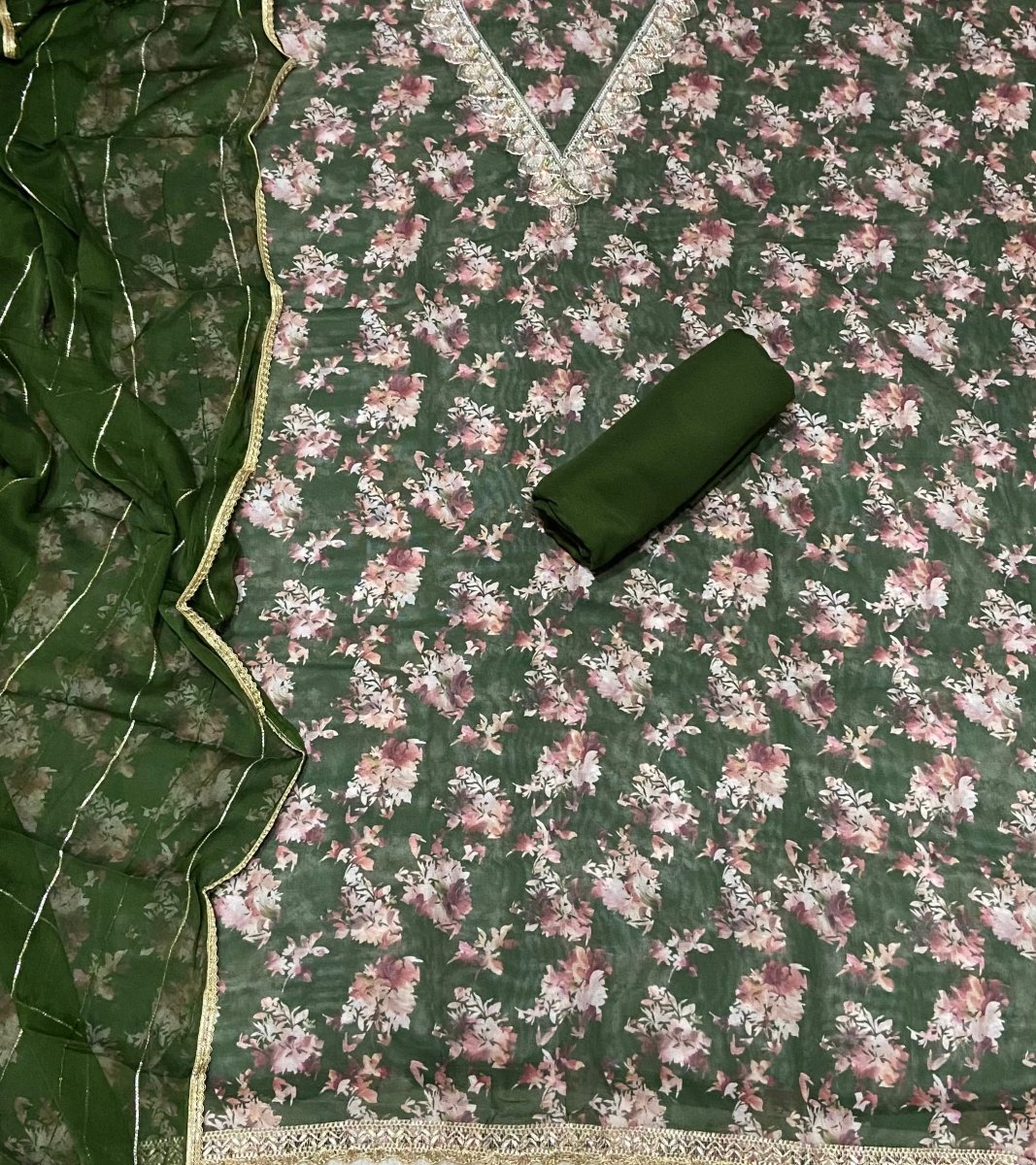 Fancy Burberry Digital Print Suit Set with Pearl & Cutdana Work - Yanchi