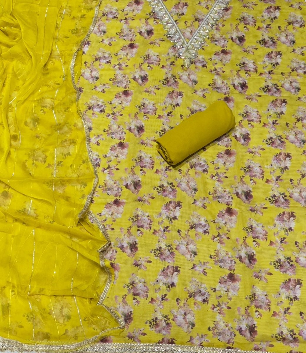 Fancy Burberry Digital Print Suit Set with Pearl & Cutdana Work - Yanchi