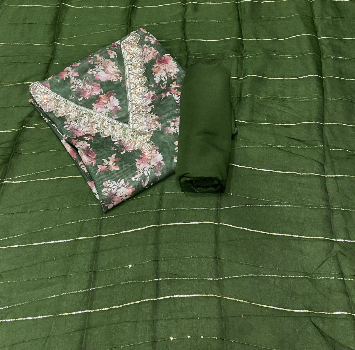 Fancy Burberry Digital Print Suit Set with Pearl & Cutdana Work - Yanchi