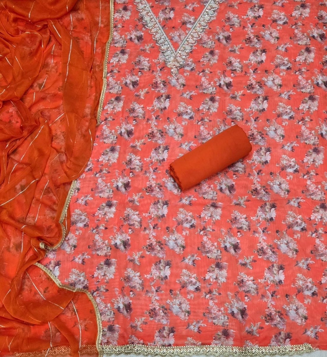 Fancy Burberry Digital Print Suit Set with Pearl & Cutdana Work - Yanchi