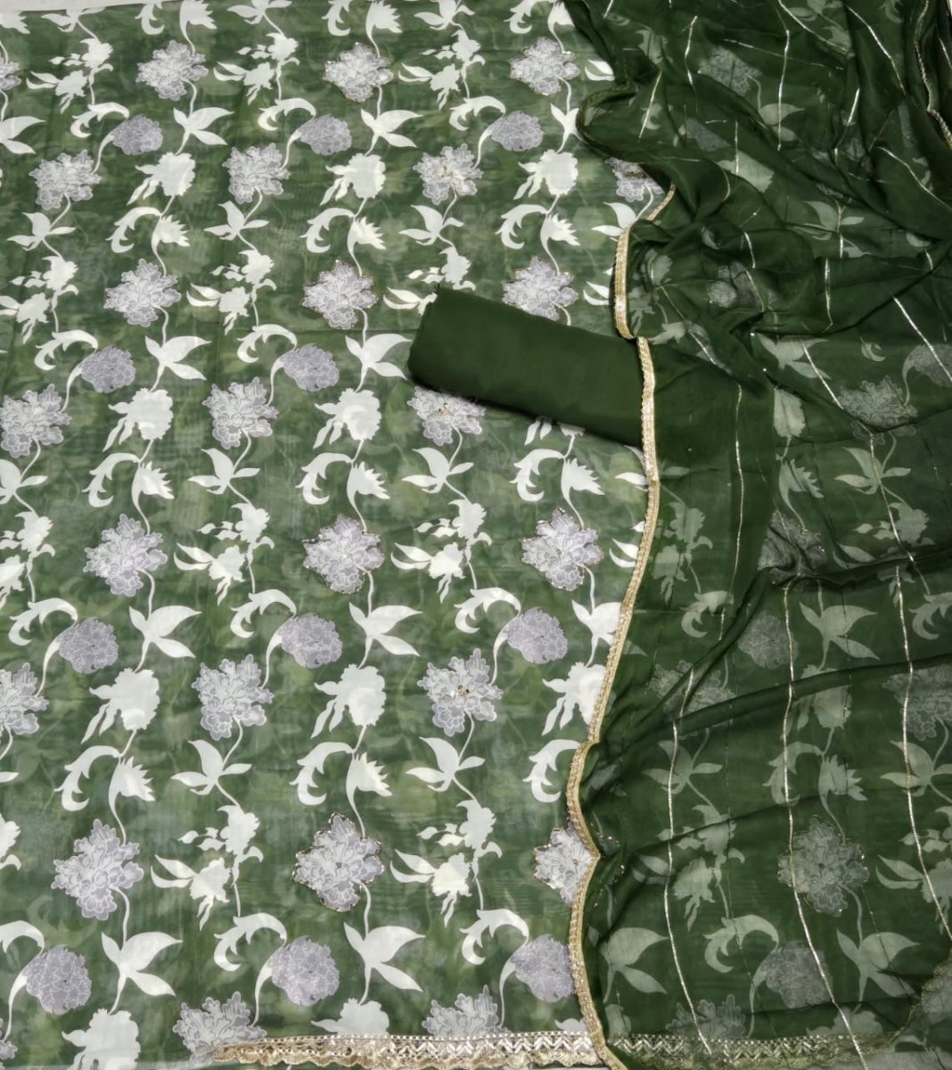 Fancy Burberry Digital Print Suit Set with Pearl & Cutdana Work - Yanchi