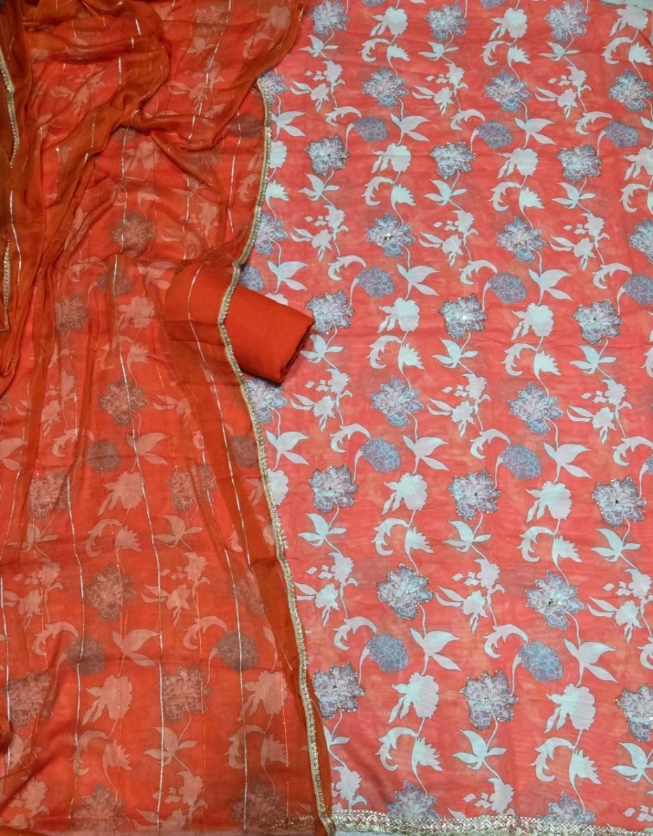 Fancy Burberry Digital Print Suit Set with Pearl & Cutdana Work - Yanchi