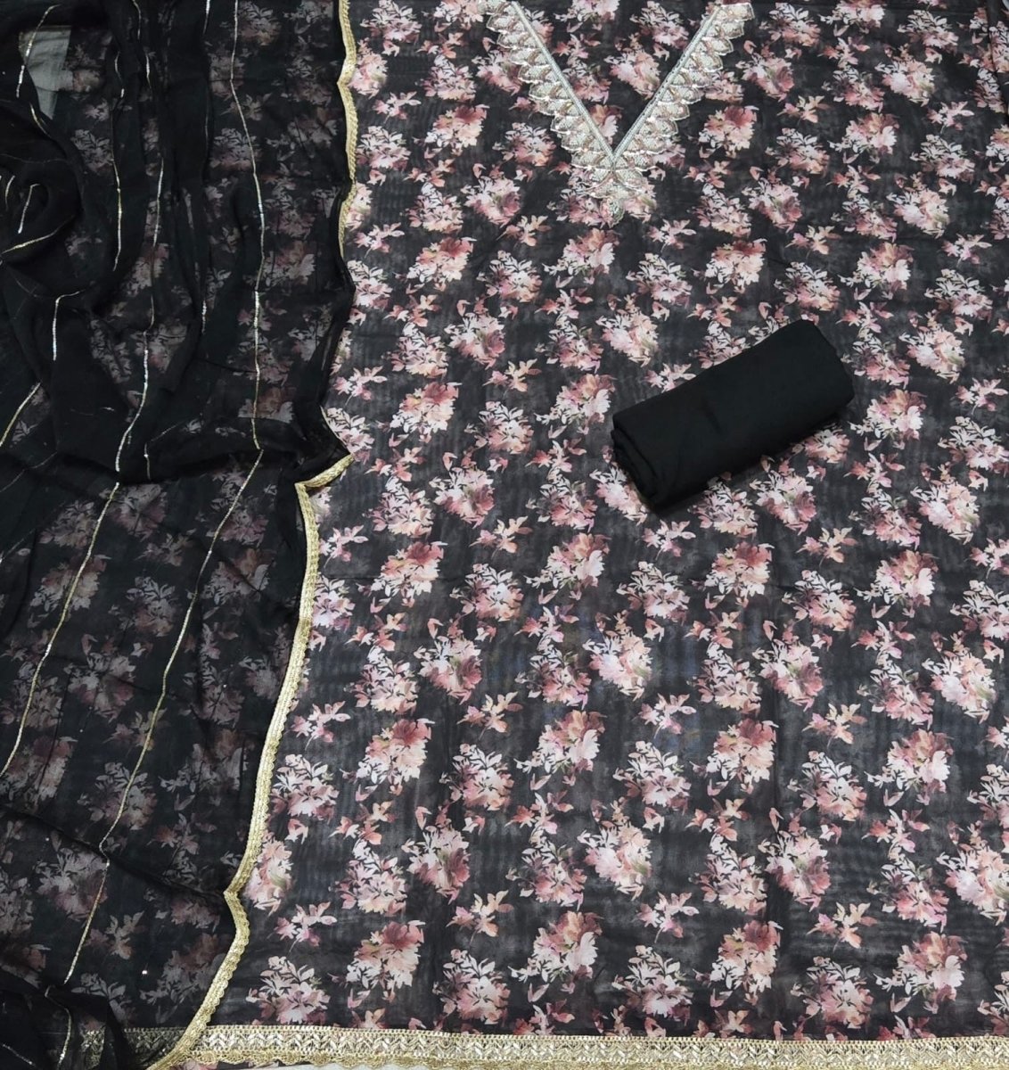 Fancy Burberry Digital Print Suit Set with Pearl & Cutdana Work - Yanchi