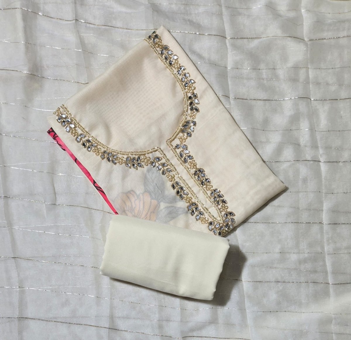 Fancy Burberry Suit Set with Real Mirror & Pearl Work - Yanchi