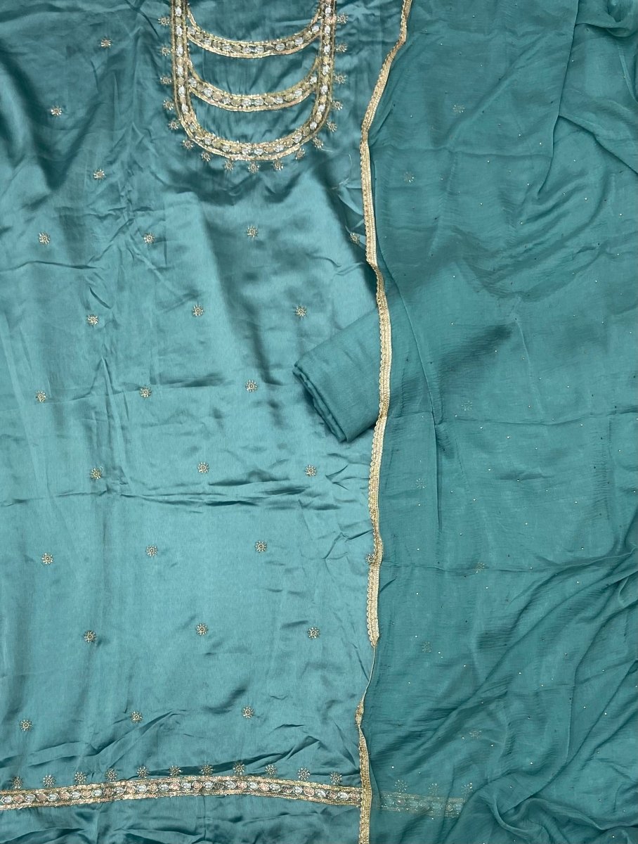 Fancy Crepe Silk Suit Set with Heavy Sequins Cutdana & Thread Work - Yanchi