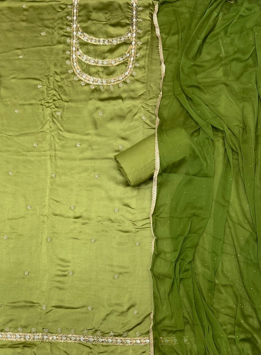 Fancy Crepe Silk Suit Set with Heavy Sequins Cutdana & Thread Work - Yanchi