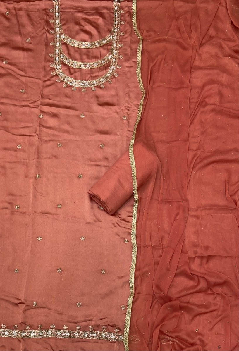 Fancy Crepe Silk Suit Set with Heavy Sequins Cutdana & Thread Work - Yanchi
