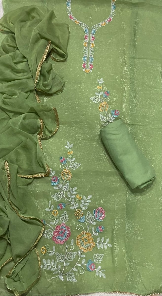 Fancy Crunchy Suit Set with Elegant Beads & Thread Work - Yanchi