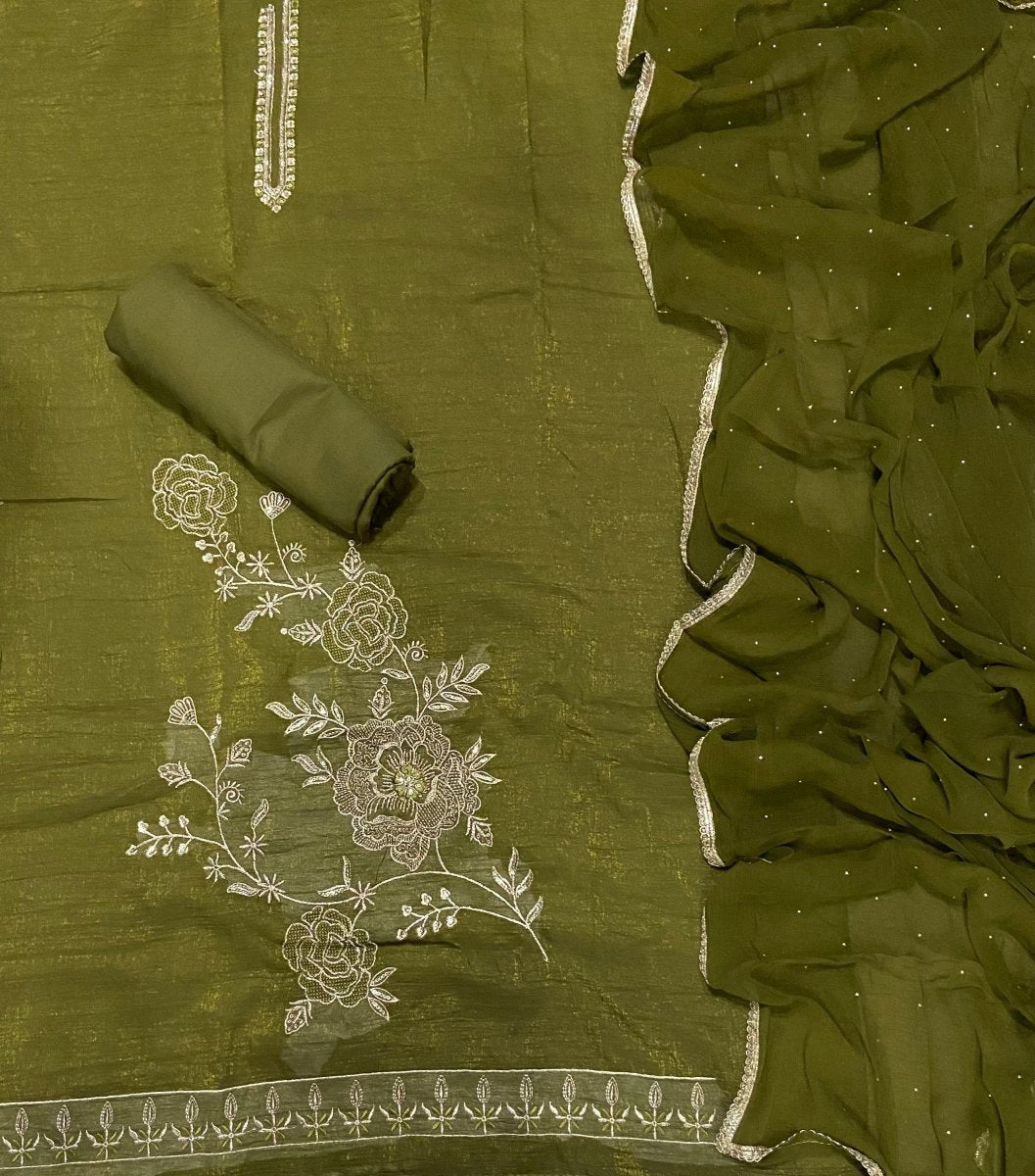 Fancy Crunchy Suit Set with Heavy Zari Thread & Sequence Work - Yanchi
