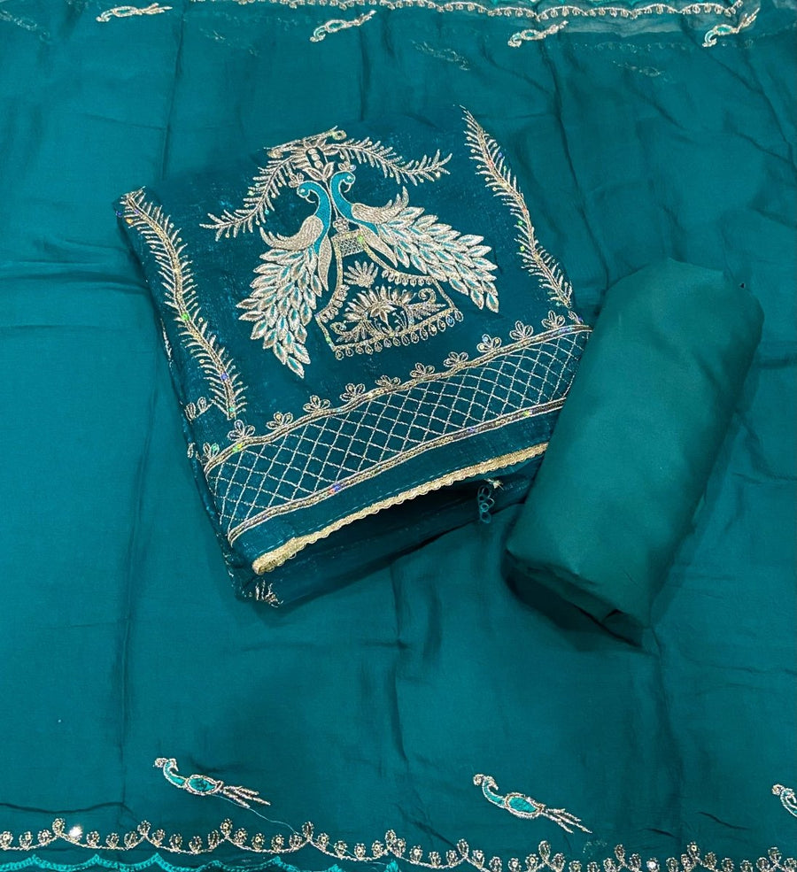 Fancy Crunchy Suit Set with Heavy Zari Thread & Sequence Work - Yanchi